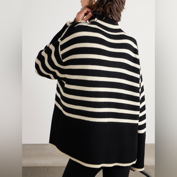 TOTEME Striped Wool Blend Turtleneck Sweater - XSmall - Picture 3 of 7